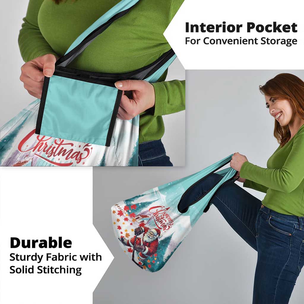 Canada Santa Playing Hockey Grocery Bag