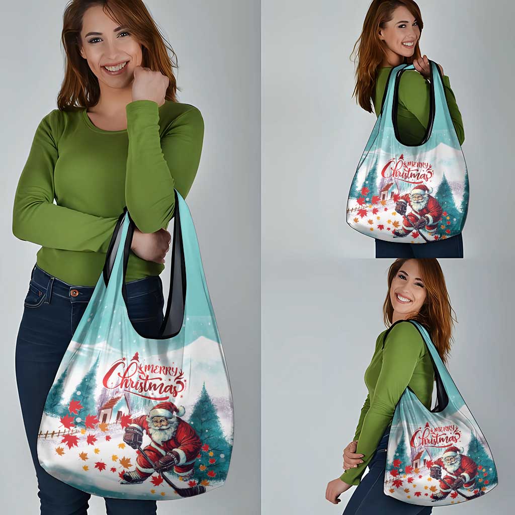 Canada Santa Playing Hockey Grocery Bag