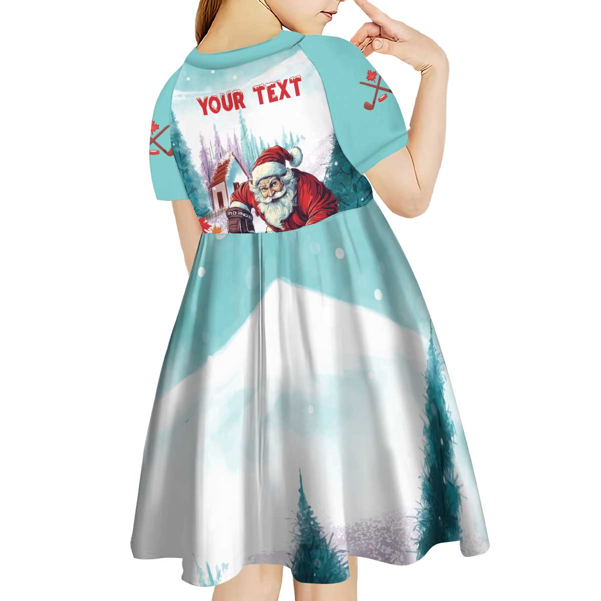Personalized Canada Santa Playing Hockey Kid Short Sleeve Dress - Wonder Print Shop
