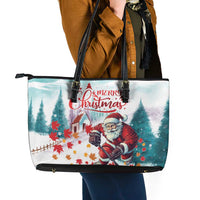 Canada Santa Playing Hockey Leather Tote Bag - Wonder Print Shop