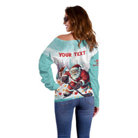 Personalized Canada Santa Playing Hockey Off Shoulder Sweater - Wonder Print Shop