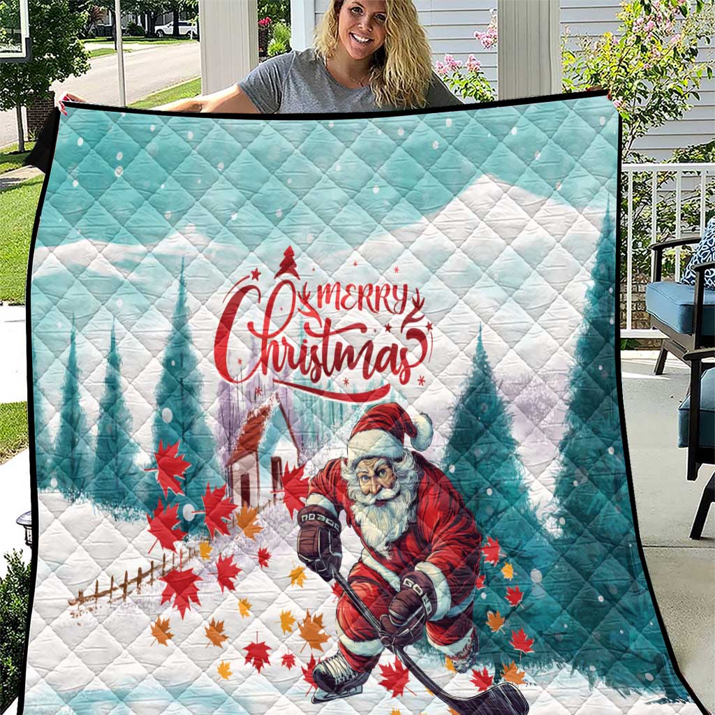 Canada Santa Playing Hockey Quilt - Wonder Print Shop