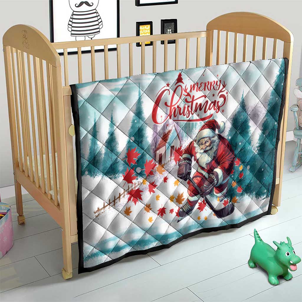 Canada Santa Playing Hockey Quilt - Wonder Print Shop