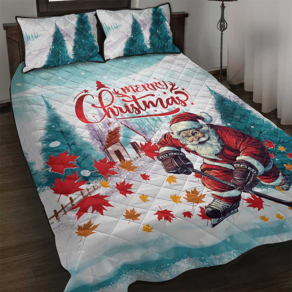 Canada Santa Playing Hockey Quilt Bed Set - Wonder Print Shop