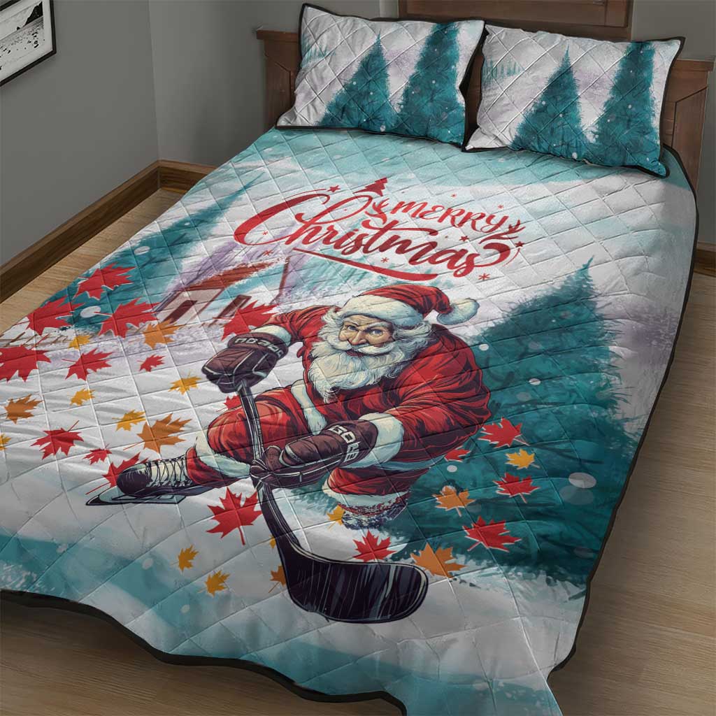Canada Santa Playing Hockey Quilt Bed Set - Wonder Print Shop