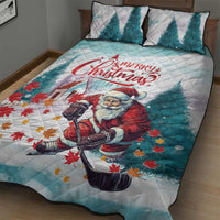 Canada Santa Playing Hockey Quilt Bed Set - Wonder Print Shop