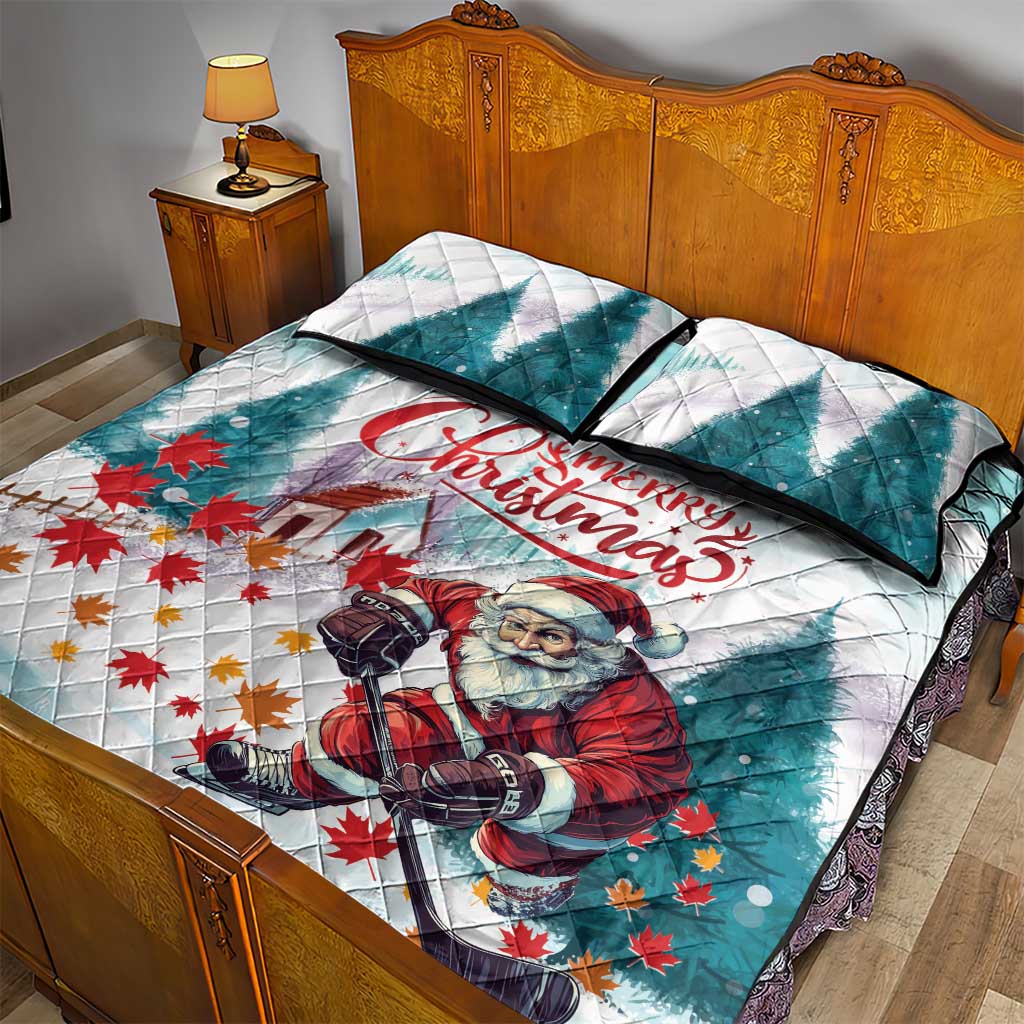Canada Santa Playing Hockey Quilt Bed Set - Wonder Print Shop