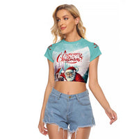 Personalized Canada Santa Playing Hockey Raglan Cropped T Shirt - Wonder Print Shop