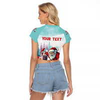 Personalized Canada Santa Playing Hockey Raglan Cropped T Shirt - Wonder Print Shop