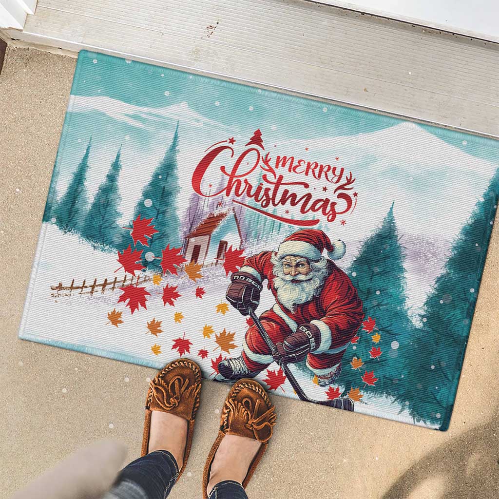 Canada Santa Playing Hockey Rubber Doormat - Wonder Print Shop