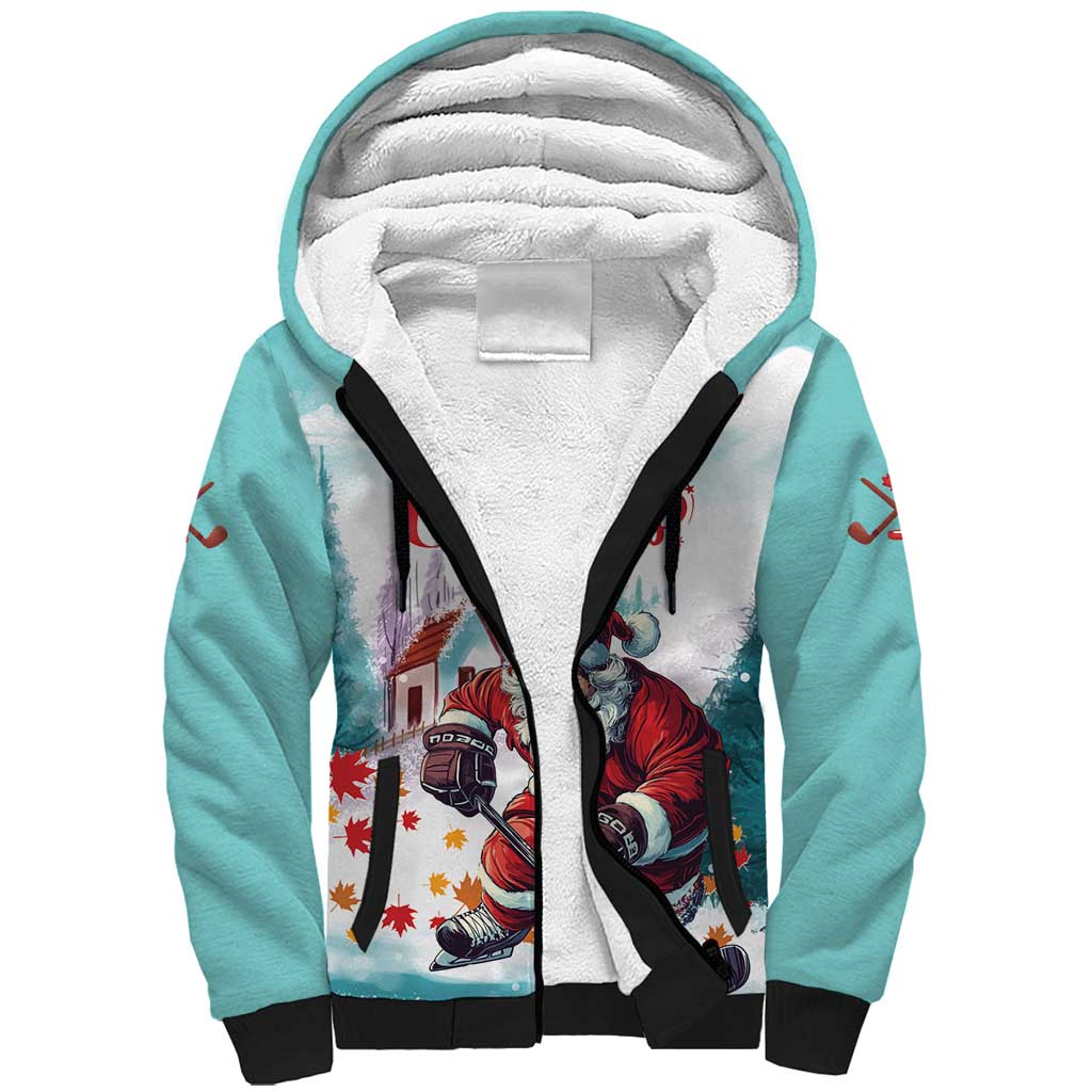 Personalized Canada Santa Playing Hockey Sherpa Hoodie - Wonder Print Shop