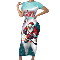 Personalized Canada Santa Playing Hockey Short Sleeve Bodycon Dress - Wonder Print Shop