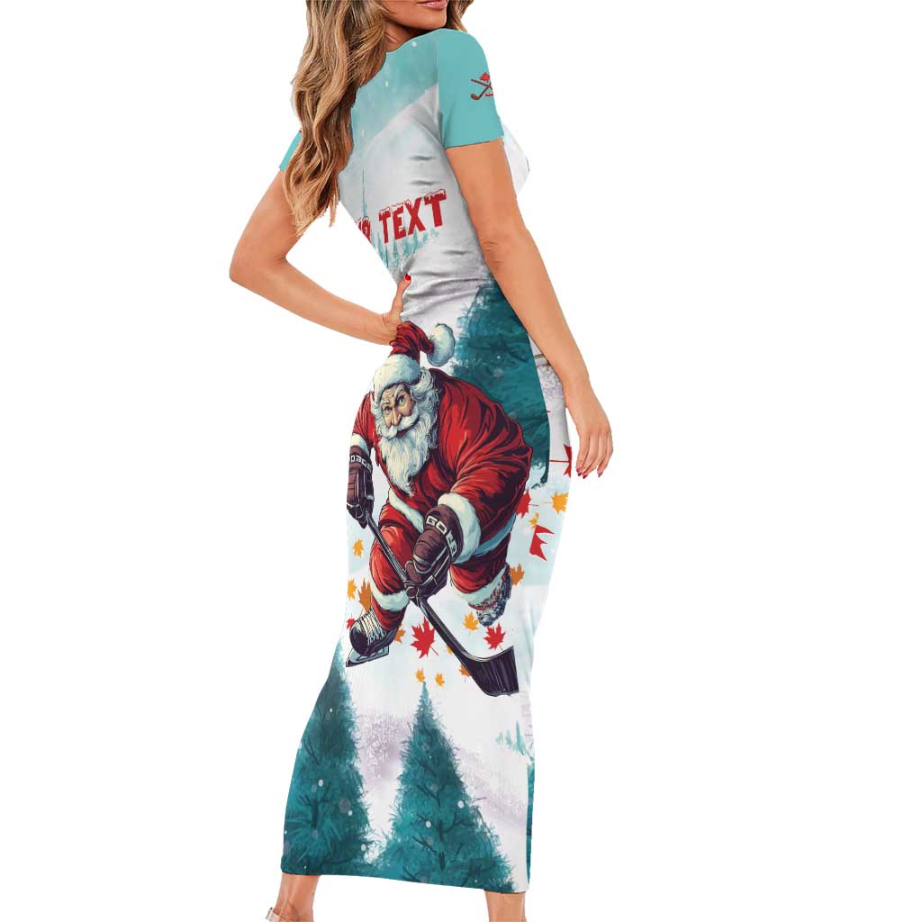 Personalized Canada Santa Playing Hockey Short Sleeve Bodycon Dress - Wonder Print Shop