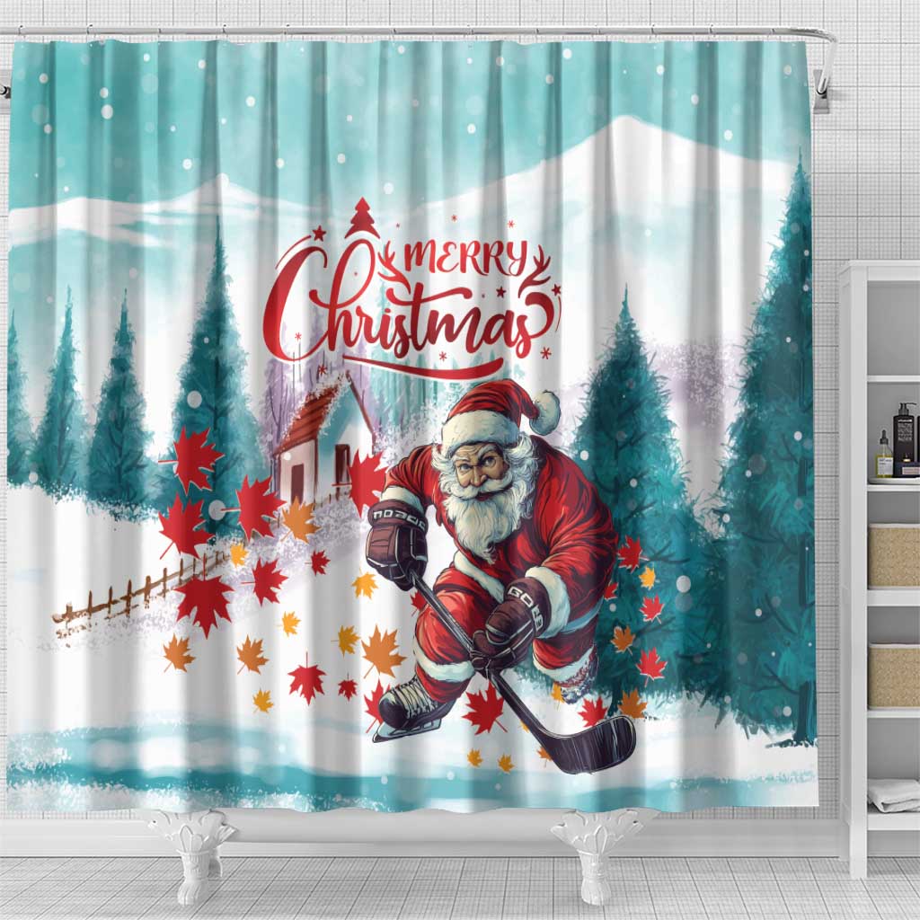 Canada Santa Playing Hockey Shower Curtain