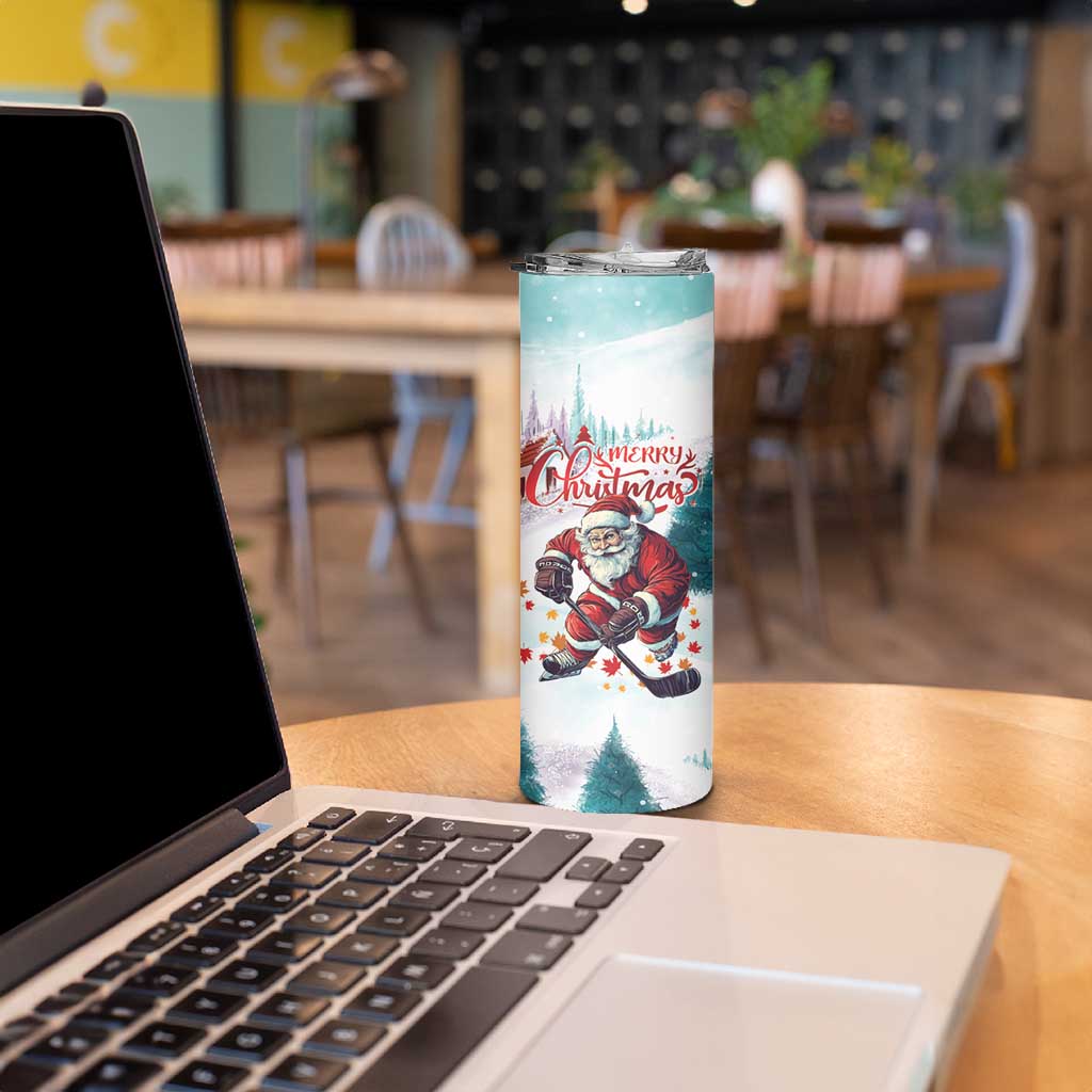 Personalized Canada Santa Playing Hockey Skinny Tumbler - Wonder Print Shop
