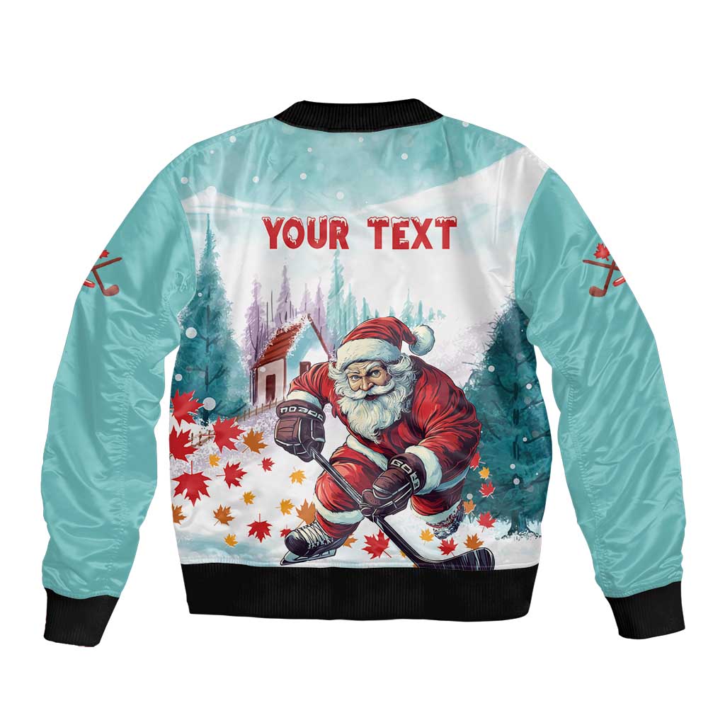Personalized Canada Santa Playing Hockey Sleeve Zip Bomber Jacket - Wonder Print Shop