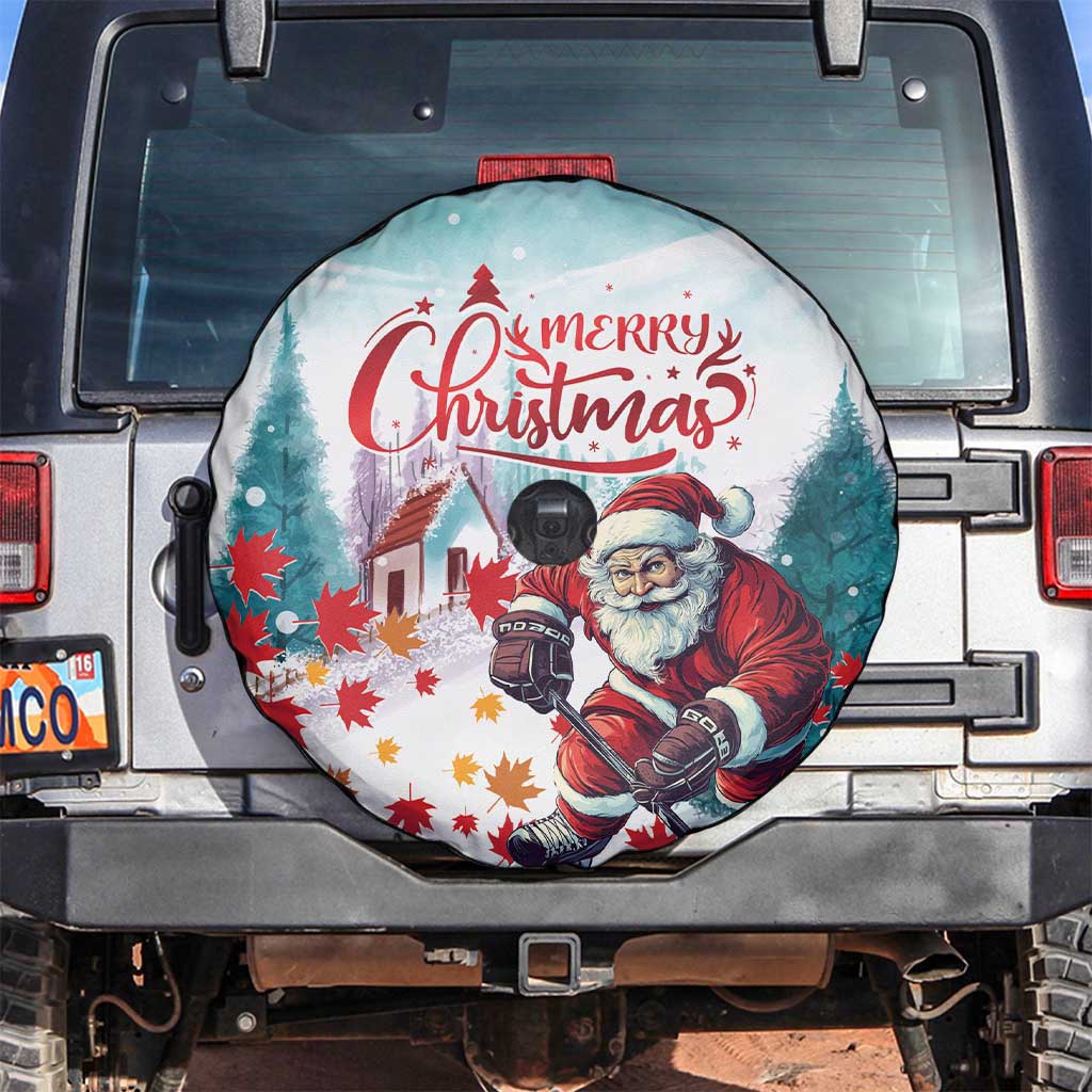 Canada Santa Playing Hockey Spare Tire Cover - Wonder Print Shop