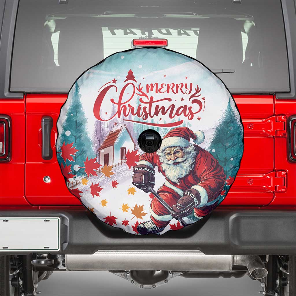 Canada Santa Playing Hockey Spare Tire Cover - Wonder Print Shop