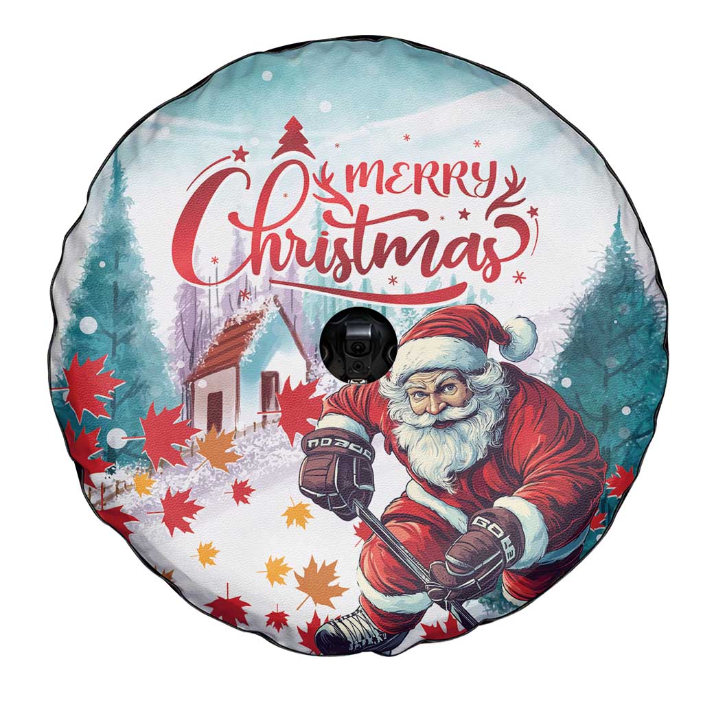 Canada Santa Playing Hockey Spare Tire Cover - Wonder Print Shop