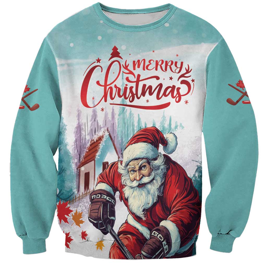 Personalized Canada Santa Playing Hockey Sweatshirt - Wonder Print Shop
