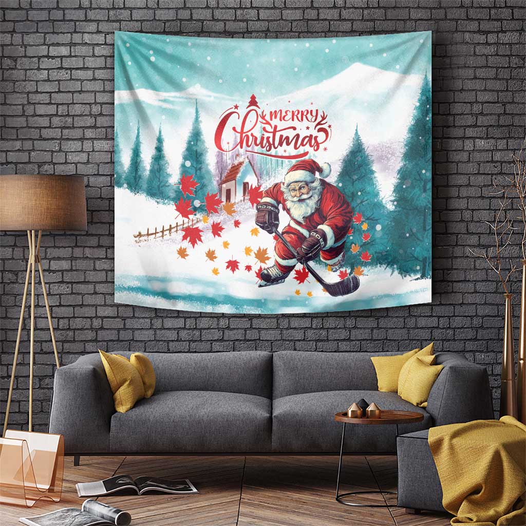 Canada Santa Playing Hockey Tapestry - Wonder Print Shop