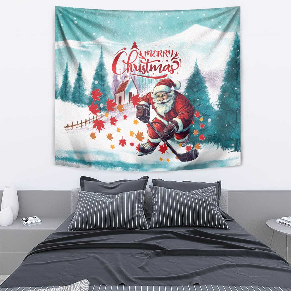 Canada Santa Playing Hockey Tapestry - Wonder Print Shop