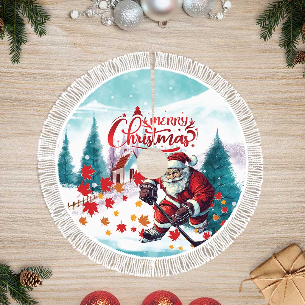 Canada Santa Playing Hockey Tree Skirt - Wonder Print Shop