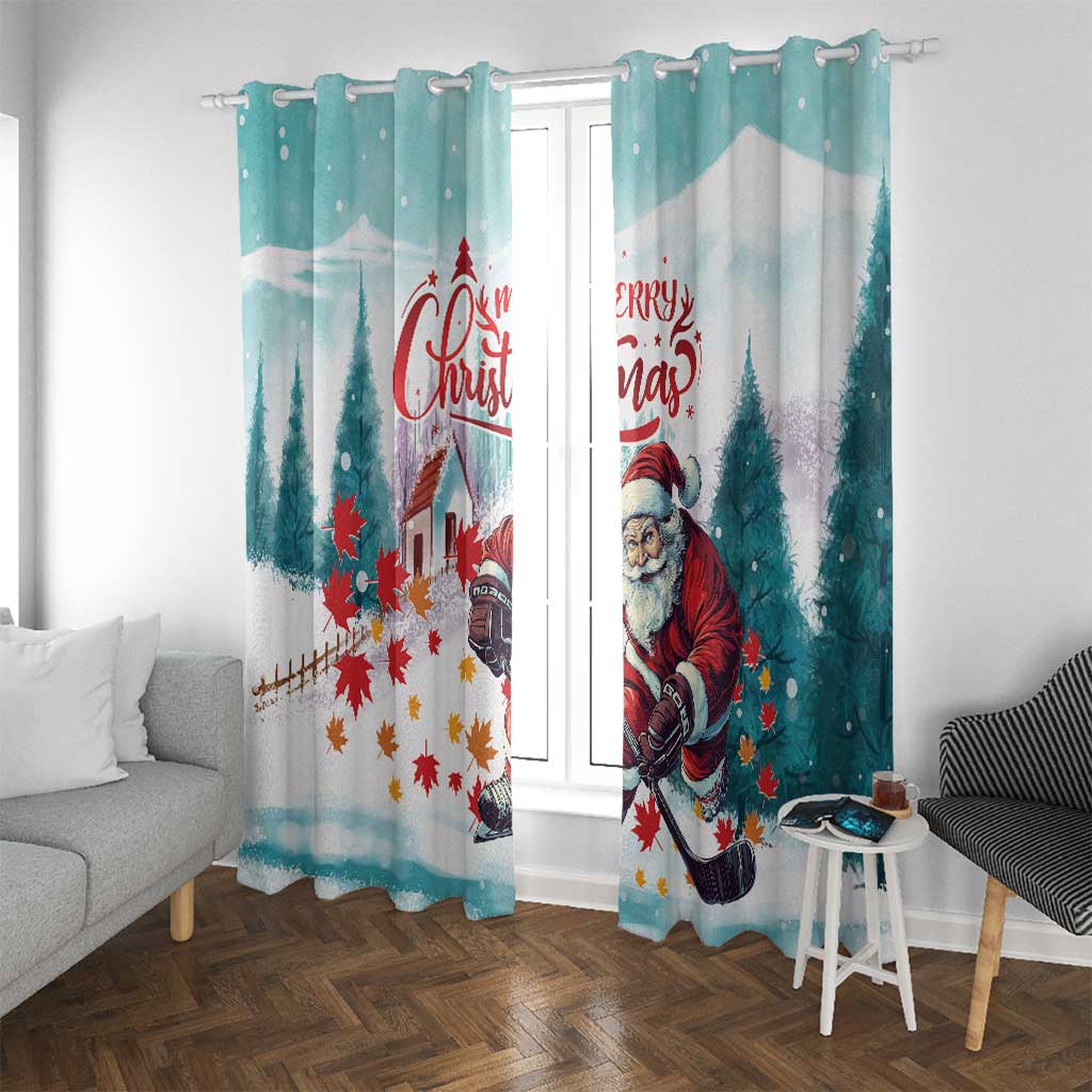Canada Santa Playing Hockey Window Curtain - Wonder Print Shop