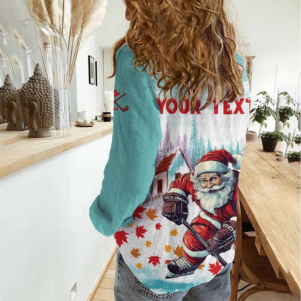 Personalized Canada Santa Playing Hockey Women Casual Shirt - Wonder Print Shop
