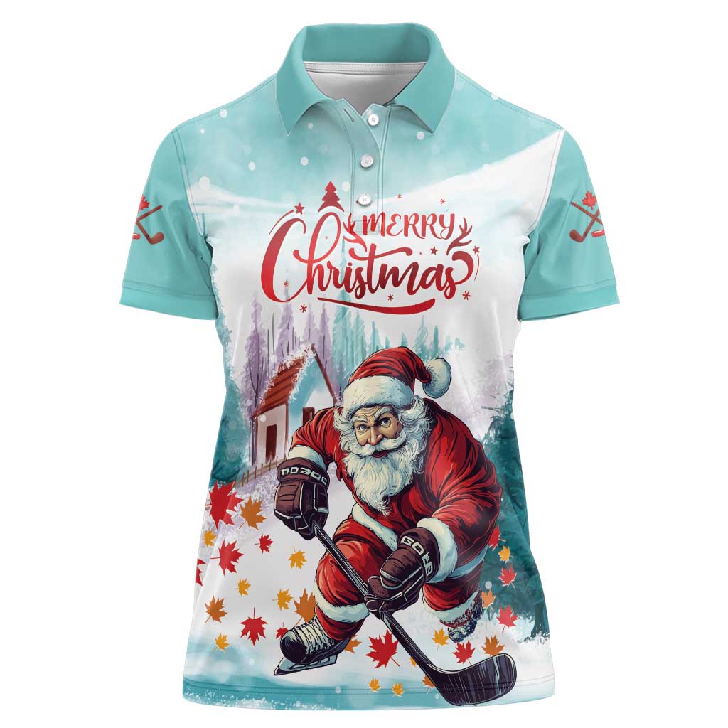 Personalized Canada Santa Playing Hockey Women Polo Shirt - Wonder Print Shop