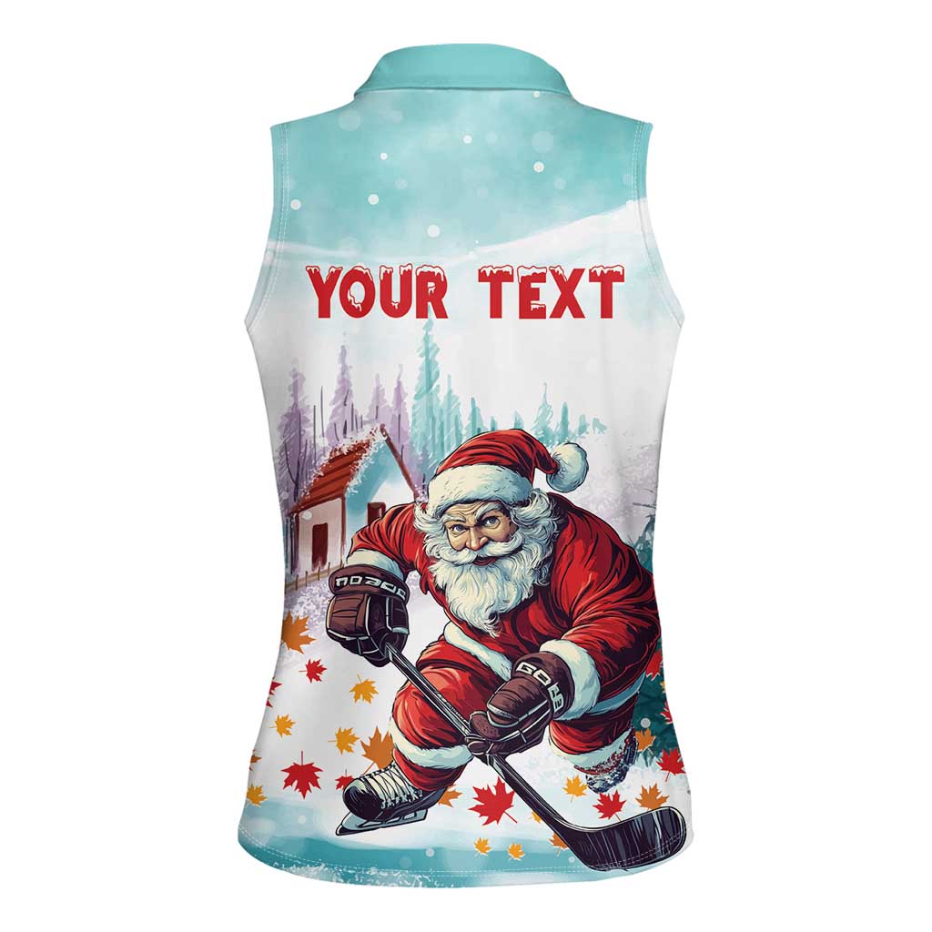 Personalized Canada Santa Playing Hockey Women Sleeveless Polo Shirt - Wonder Print Shop