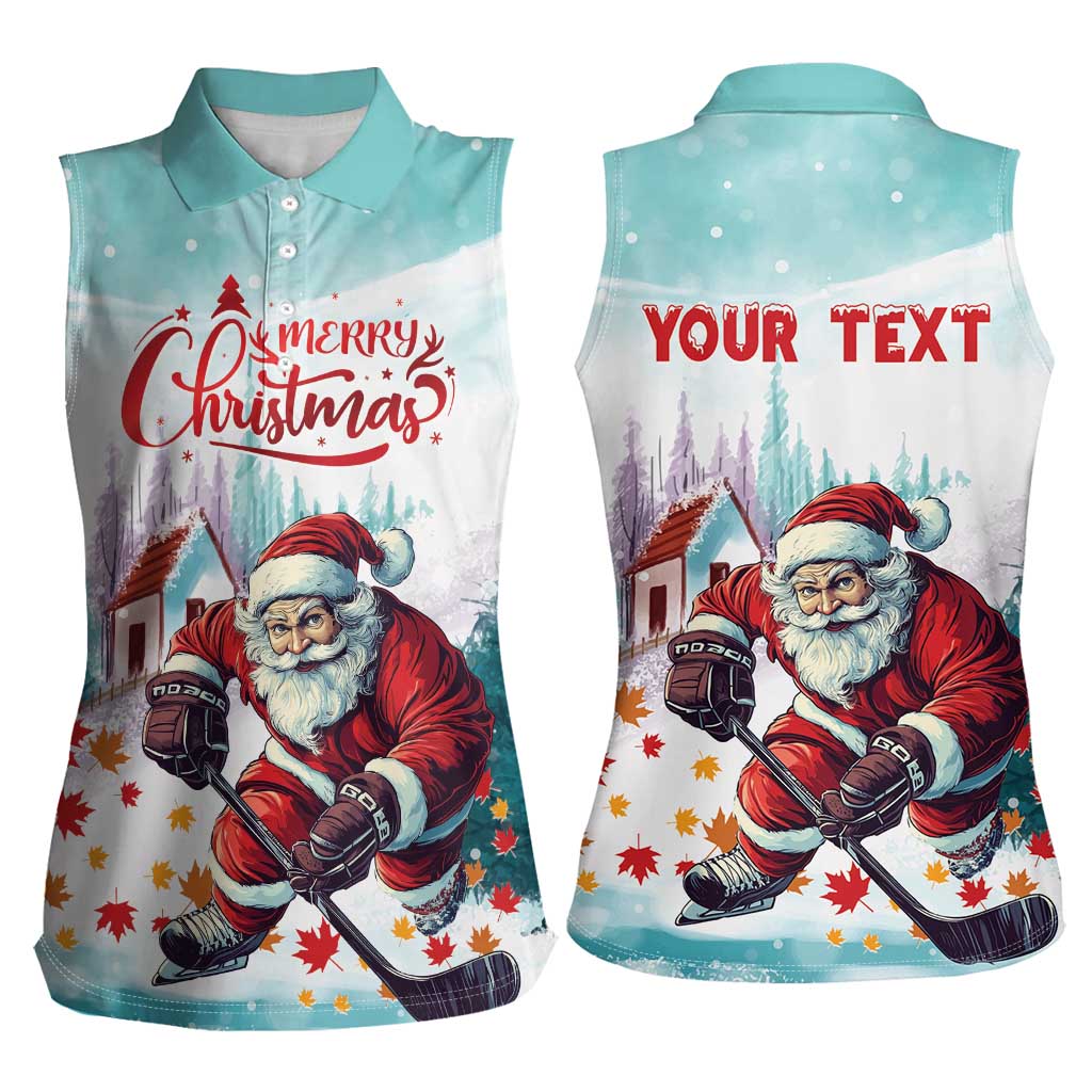Personalized Canada Santa Playing Hockey Women Sleeveless Polo Shirt - Wonder Print Shop