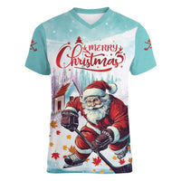 Personalized Canada Santa Playing Hockey Women V-Neck T-Shirt - Wonder Print Shop