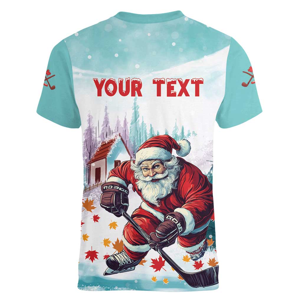 Personalized Canada Santa Playing Hockey Women V-Neck T-Shirt - Wonder Print Shop