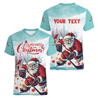 Personalized Canada Santa Playing Hockey Women V-Neck T-Shirt - Wonder Print Shop