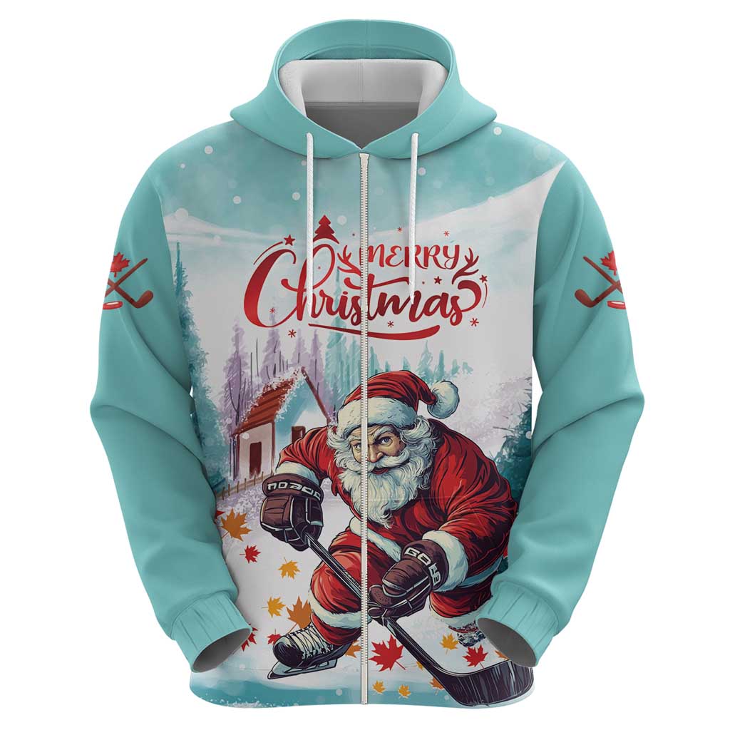 Personalized Canada Santa Playing Hockey Zip Hoodie - Wonder Print Shop