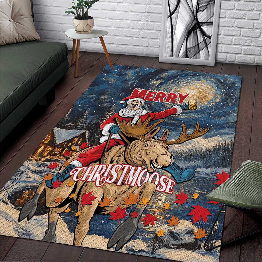 Merry Christmoose Area Rug Santa Claus Riding Moose Starry Night - Wonder Print Shop