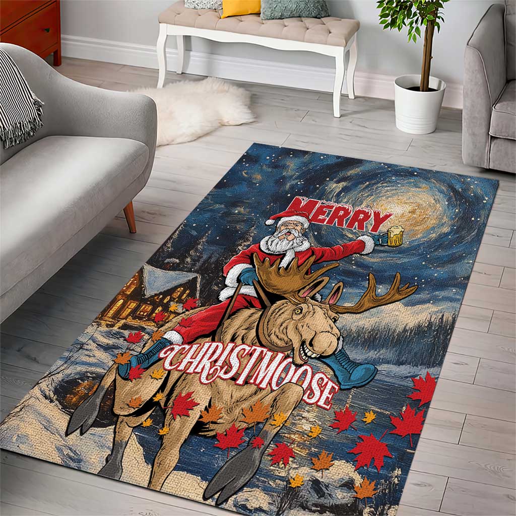 Merry Christmoose Area Rug Santa Claus Riding Moose Starry Night - Wonder Print Shop