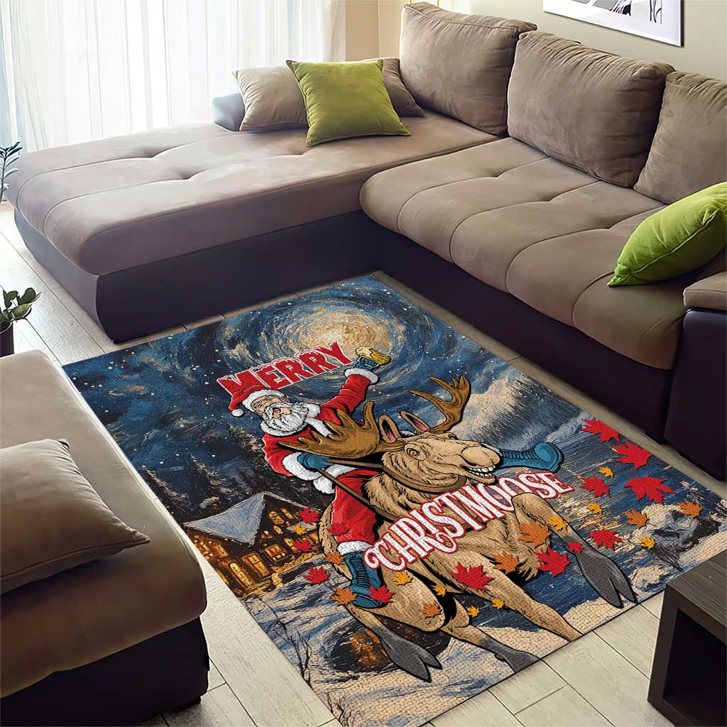 Merry Christmoose Area Rug Santa Claus Riding Moose Starry Night - Wonder Print Shop