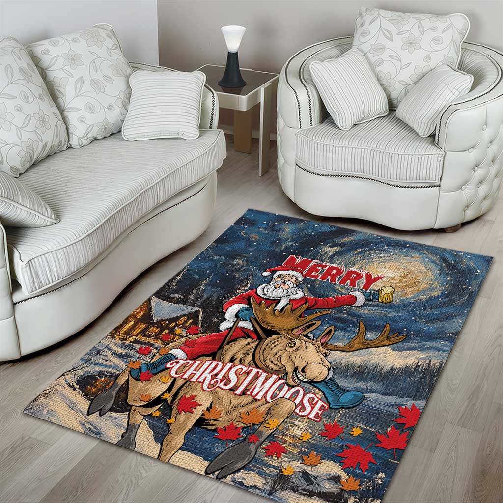 Merry Christmoose Area Rug Santa Claus Riding Moose Starry Night - Wonder Print Shop