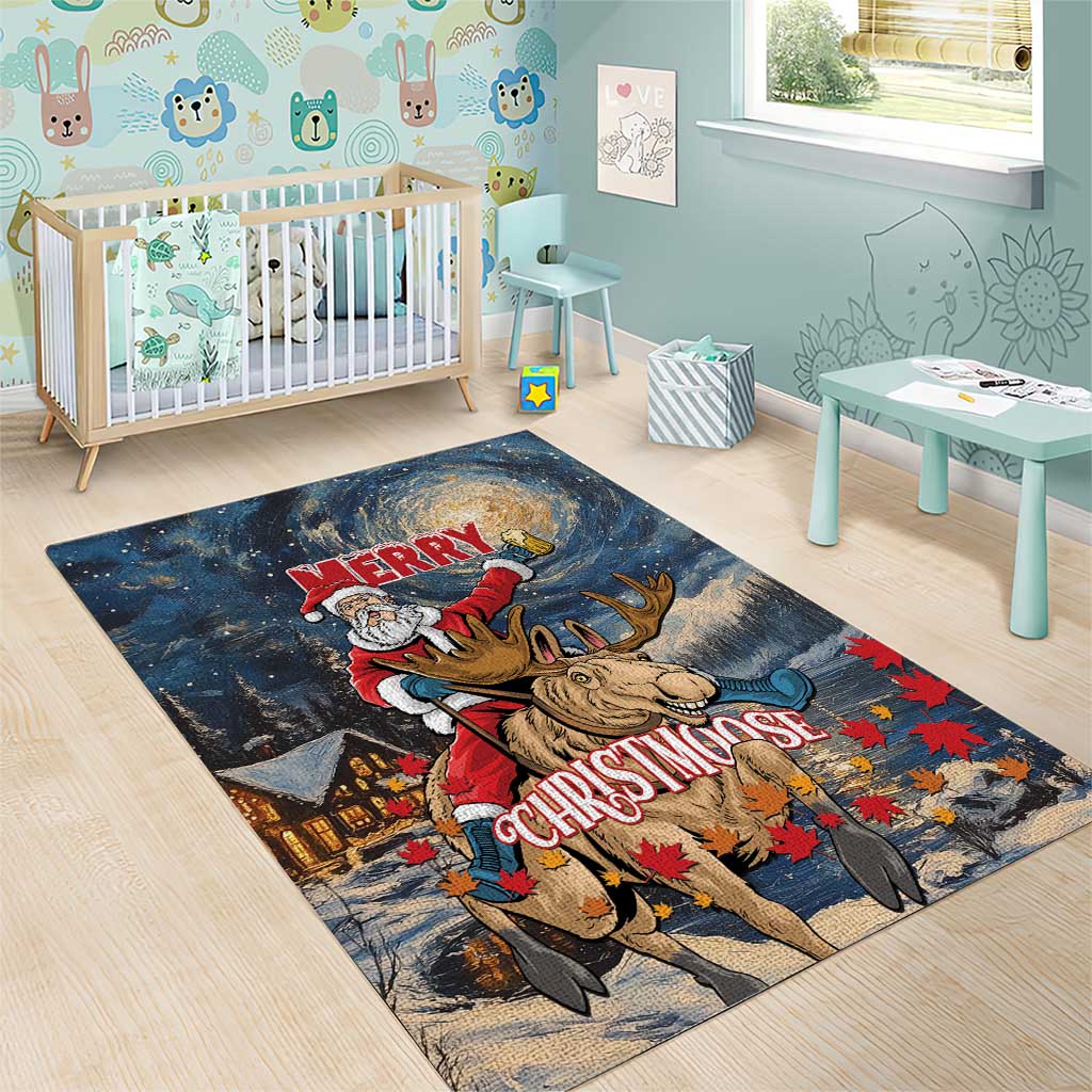 Merry Christmoose Area Rug Santa Claus Riding Moose Starry Night - Wonder Print Shop