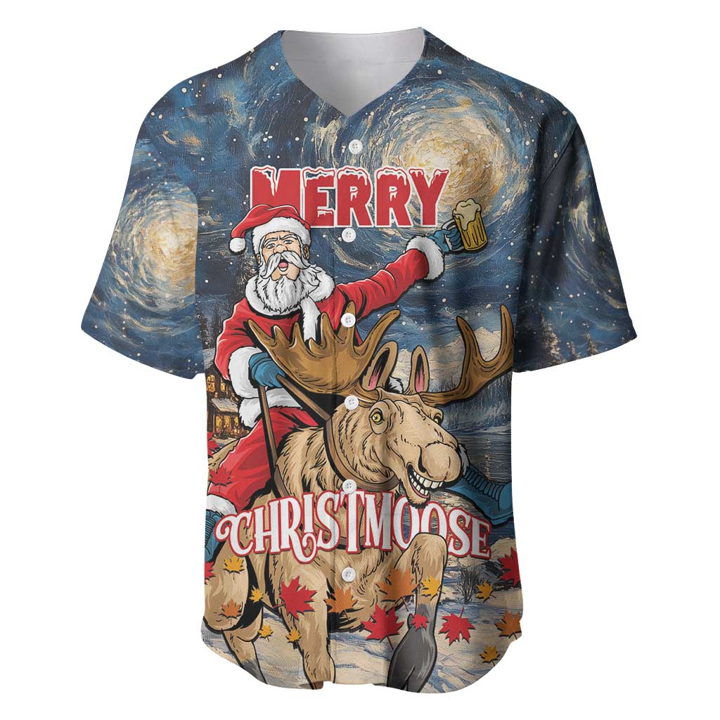 Personalized Merry Christmoose Baseball Jersey Santa Claus Riding Moose Starry Night - Wonder Print Shop