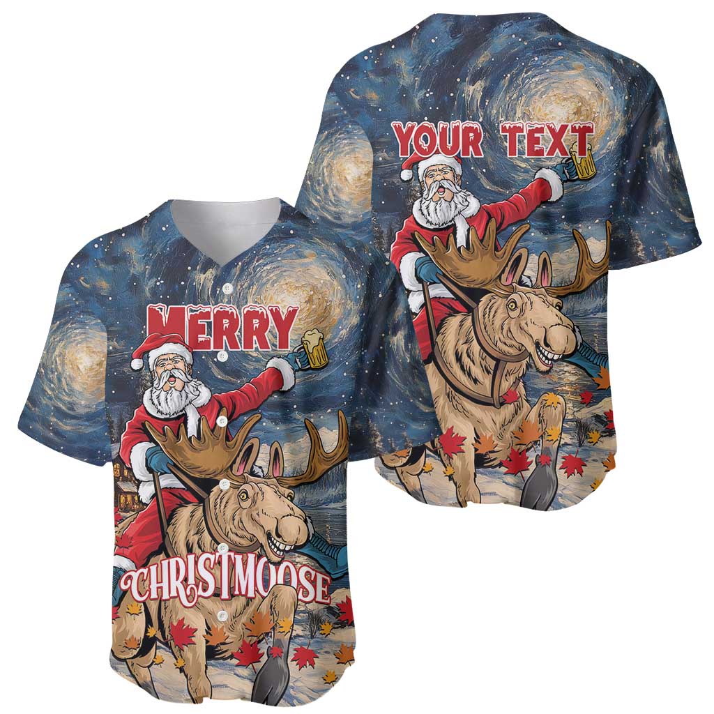 Personalized Merry Christmoose Baseball Jersey Santa Claus Riding Moose Starry Night - Wonder Print Shop