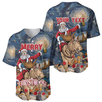 Personalized Merry Christmoose Baseball Jersey Santa Claus Riding Moose Starry Night - Wonder Print Shop