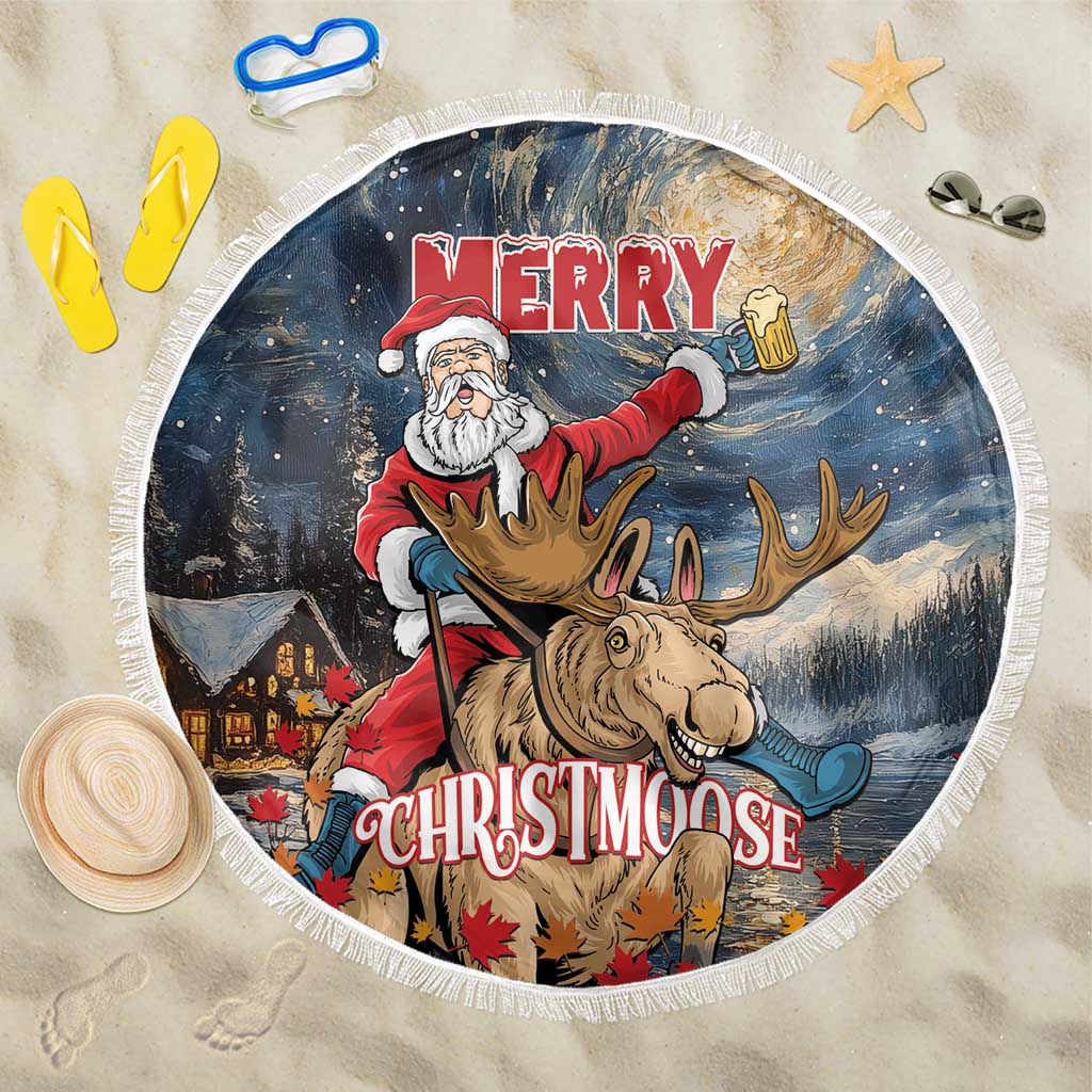 Merry Christmoose Beach Blanket Santa Claus Riding Moose Starry Night - Wonder Print Shop