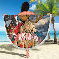 Merry Christmoose Beach Blanket Santa Claus Riding Moose Starry Night - Wonder Print Shop