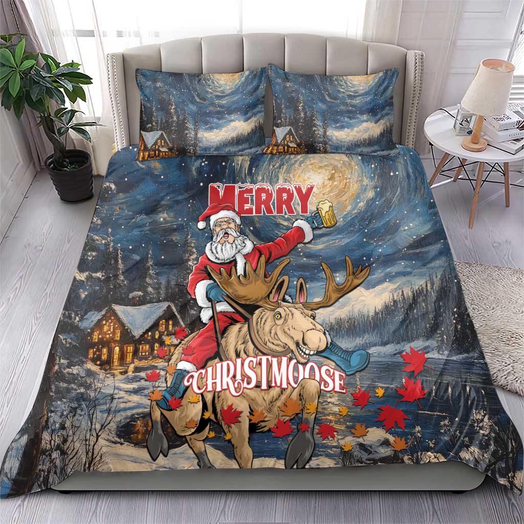 Merry Christmoose Bedding Set Santa Claus Riding Moose Starry Night - Wonder Print Shop