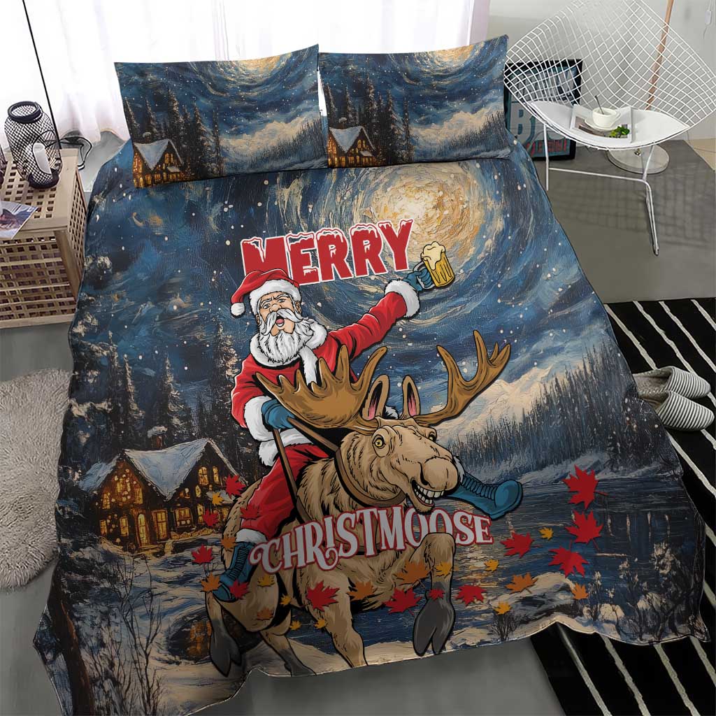 Merry Christmoose Bedding Set Santa Claus Riding Moose Starry Night - Wonder Print Shop