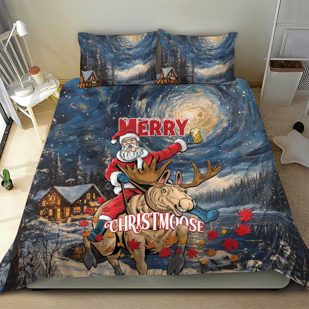 Merry Christmoose Bedding Set Santa Claus Riding Moose Starry Night - Wonder Print Shop