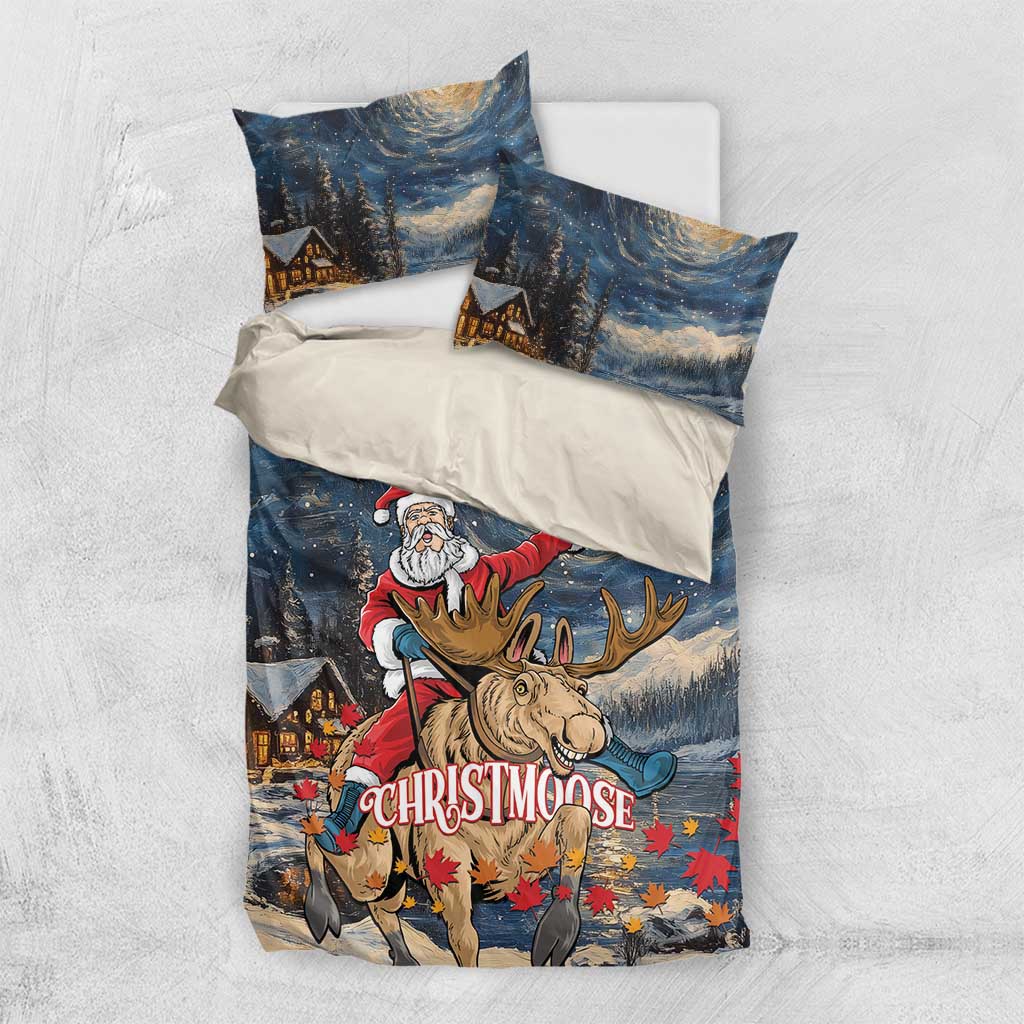Merry Christmoose Bedding Set Santa Claus Riding Moose Starry Night - Wonder Print Shop